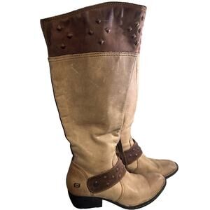 Born Tan Two Tone Leather Studded Calf Height Western Wear Boots Size 6